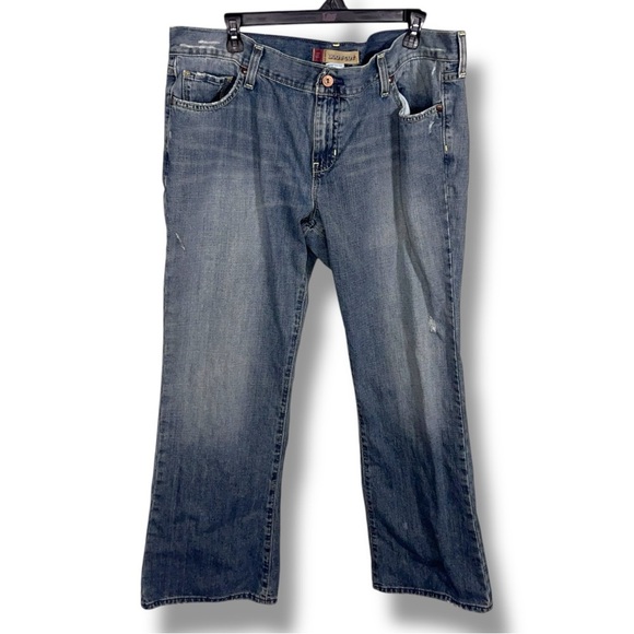 Size 18 Short Old Navy Distressed Bootcut Denim Jeans Blue Western Low Waist - Picture 1 of 16